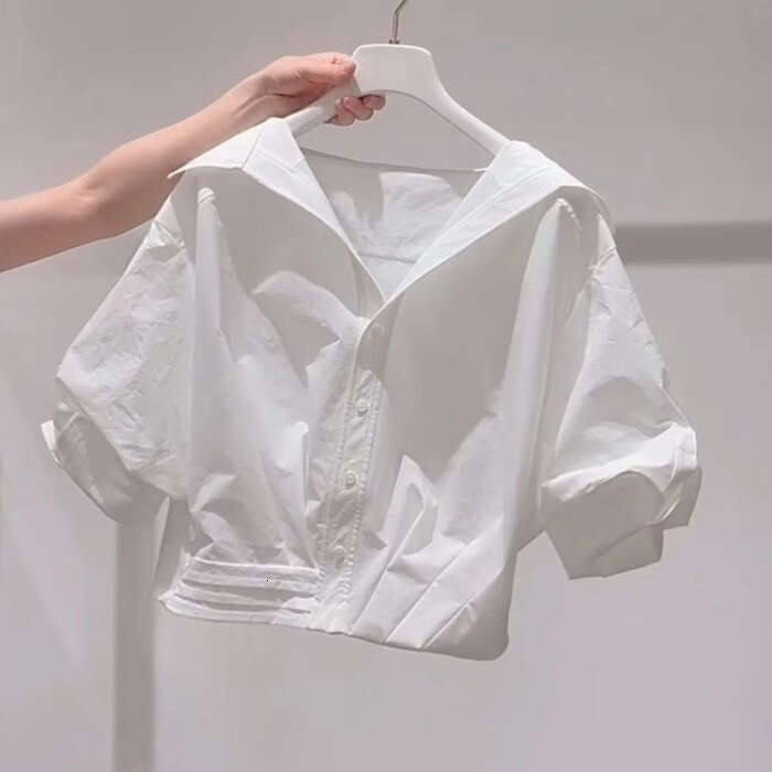 sxzy French Style White Off-Shoulder Sleeve Shirt for Women Summer Blouse with High-End Feel Puff Sleeves Petite Short Top