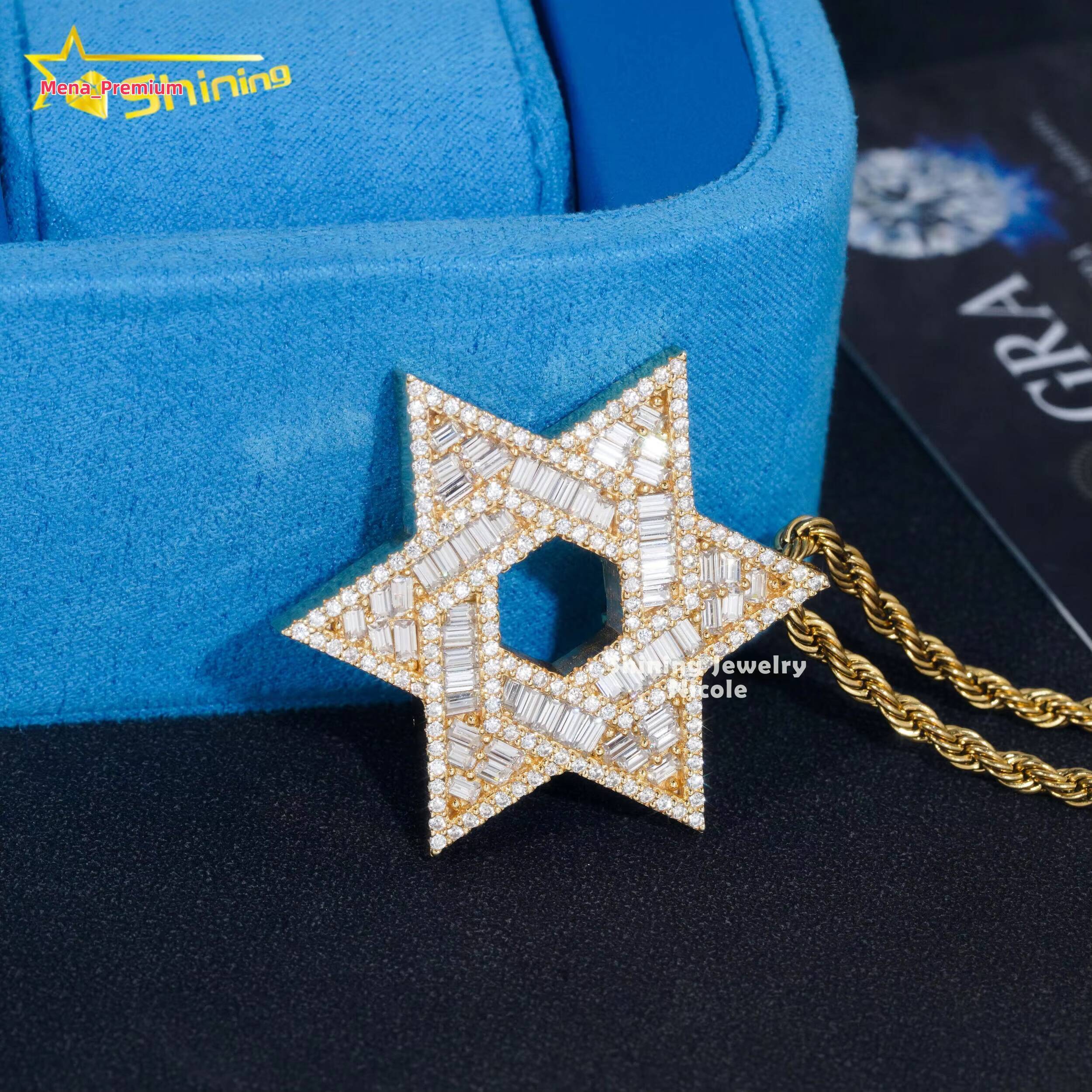 2025Custom High Quality Hip Hop Star 925 Sterling Silver Iced Out Baguette VVS Diamond Moissanite Pendant