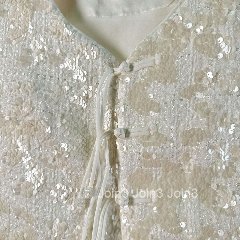 Summer New Fashionable Niche Design Sequin Vest National Style Button Sleeveless Top Heavy Craft Vest for Women