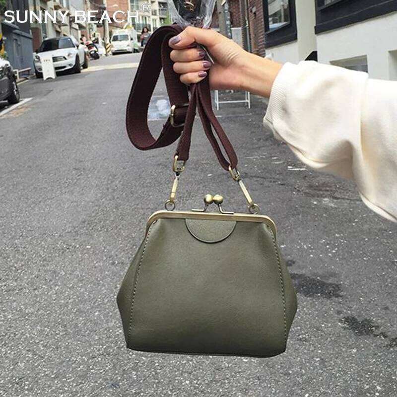Retro Army Green Wide Strap Women Shoulder Bags Crossbody Handbag PU Leather All-match Bag Korean Japan Style