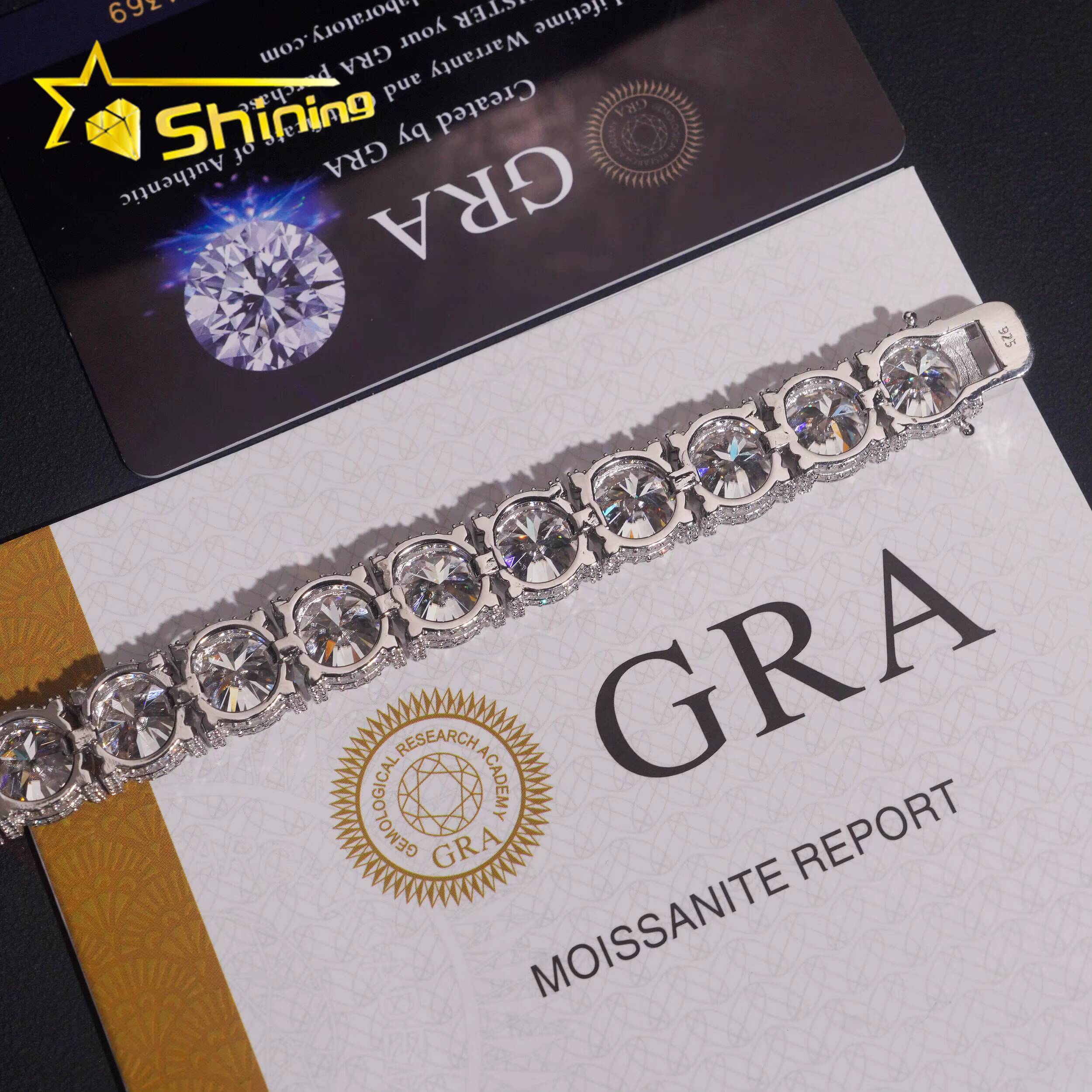 Luxury 10mm Moissanites Bracelet 925 Sterling Silver Gold Plated VVS Moissanite Pass Diamond Test Side Stones Sparkling Bracelet