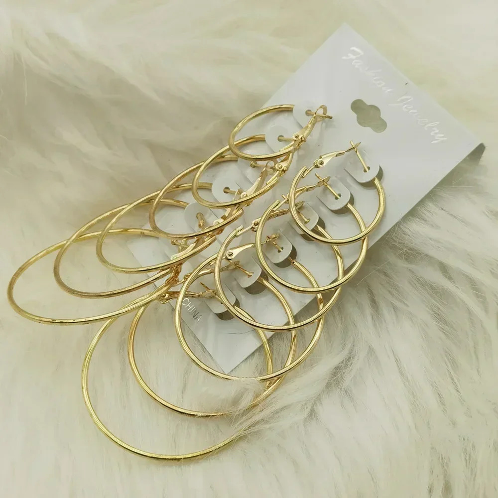 6Pairs Hoop Earrings Set Big Circle Jewelry for Women Girls Ear Clip Punk Style Fashion Accessories 250715