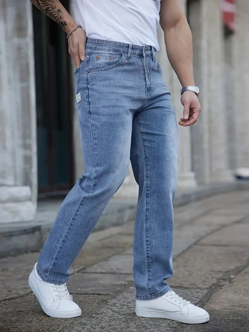 Summer Thin Mens Stretch Baggy Jeans Elastic Waist y Business Casual Straight Denim Trousers Classic Style Male 250729