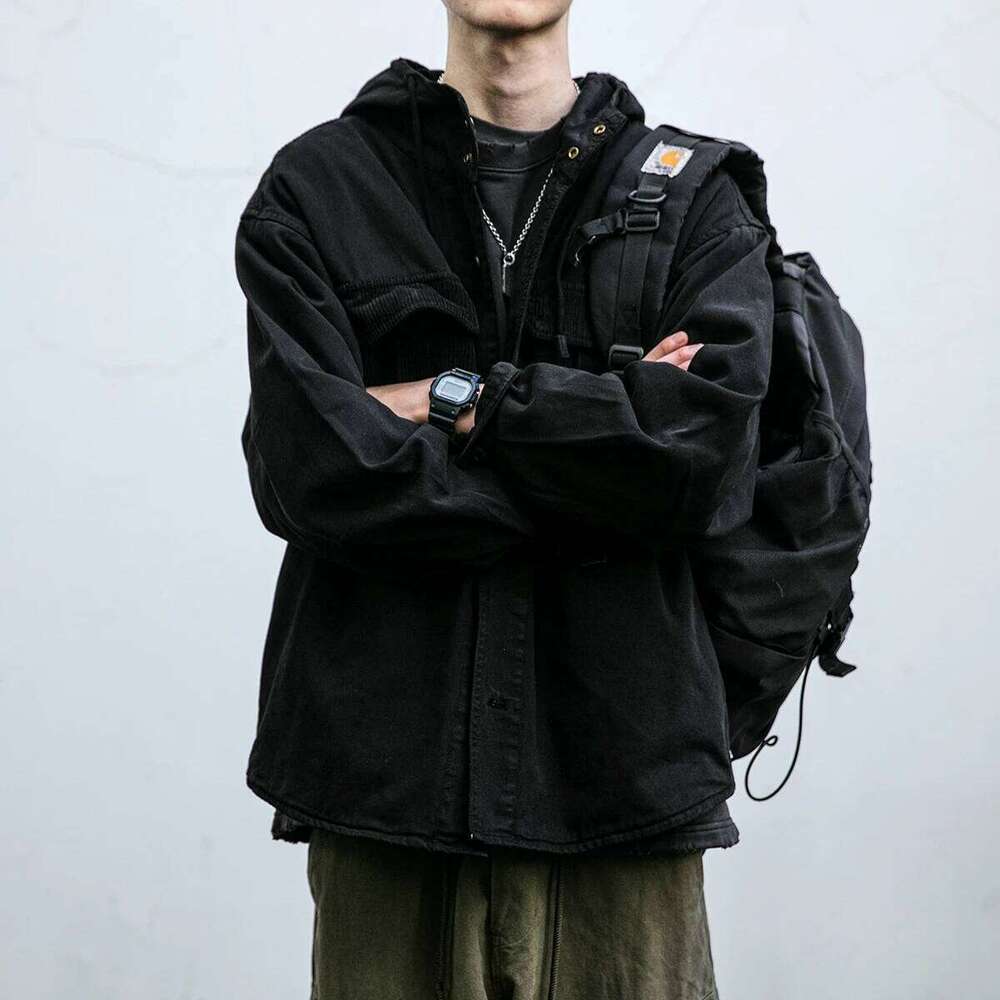 Japanese Streetwear High Quality Hooded Jacket For Men Clothing Haruku Vintage Casual Cargo Coat Outdoor Trend Hoodie Male 250728