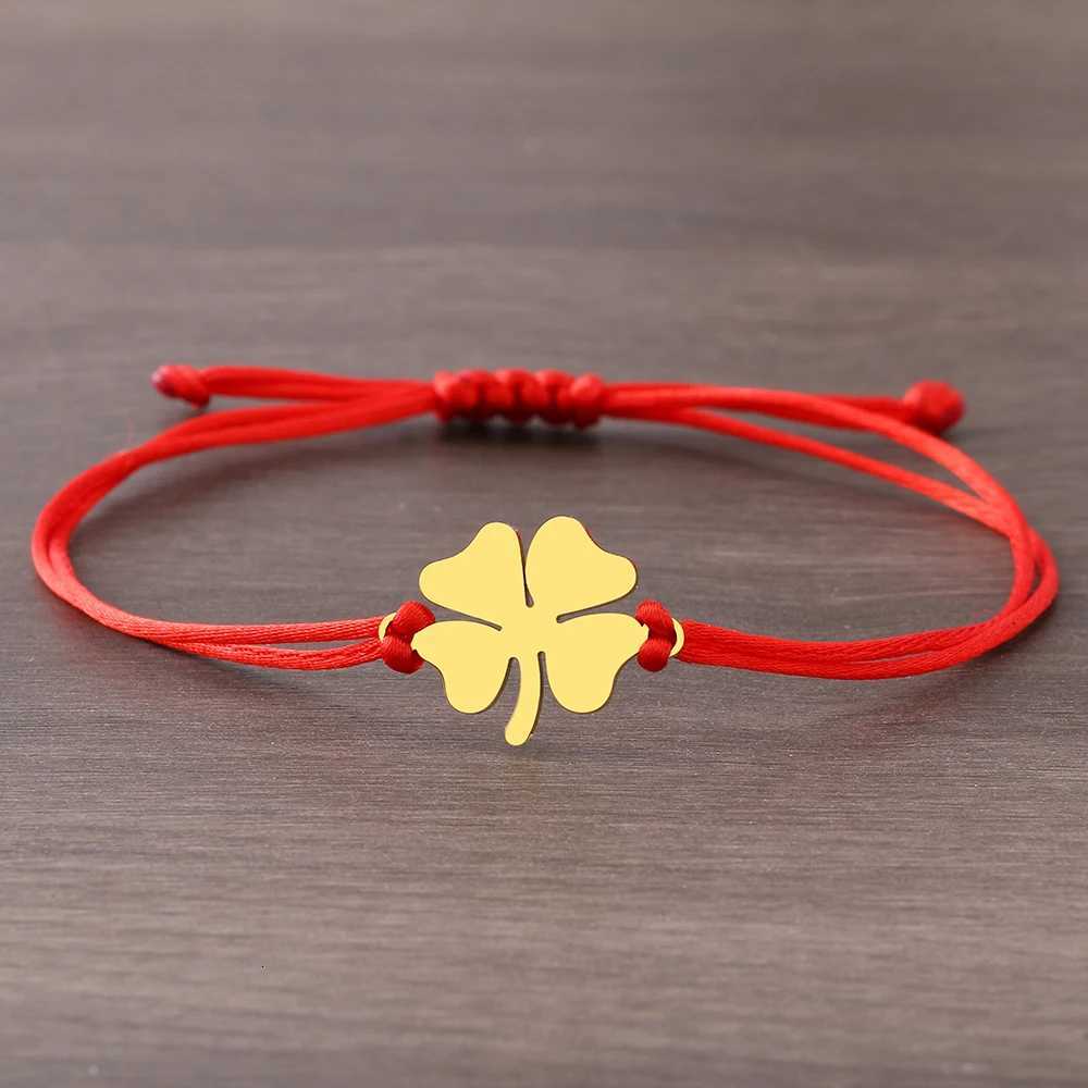 Stainless Steel Bracelets Trendy Clover Hand Braided Lucky Black Red Rope Fashion Charm Bracelet for Women Jewelry Party Gifts Z250729