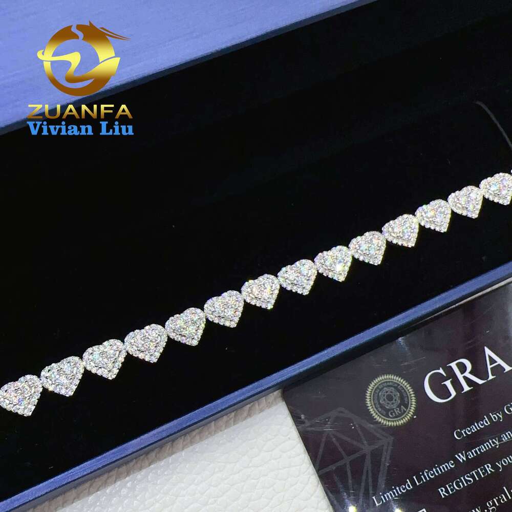Wholesale Price Sier d Color Vvs Moissanite Hip Hop Jewelry Iced Out Dia Chain Heart Bracelet for Women