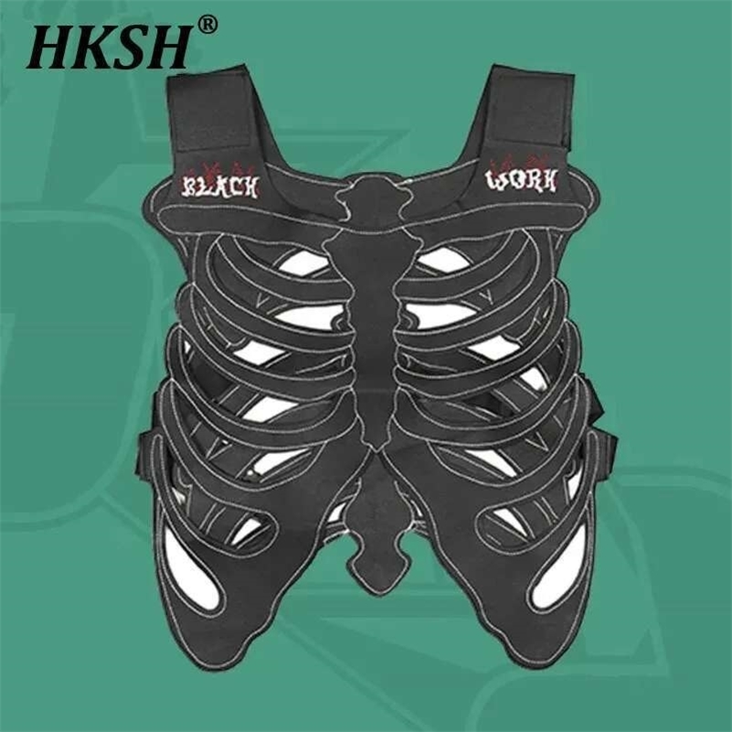 HKSH Mens Dark Niche n Skull Hollow Skeleton Vest Women High Street 3D Waistcoat PU Leather Outwear Tank Tops HK0606 y250725