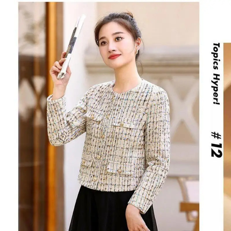 Casual Women Korean Sweet Tweed Jacket Fashion Simple Long Sleeve Coat Elegant Slim Female Chic O Neck Open Stitch Outerwear 250729