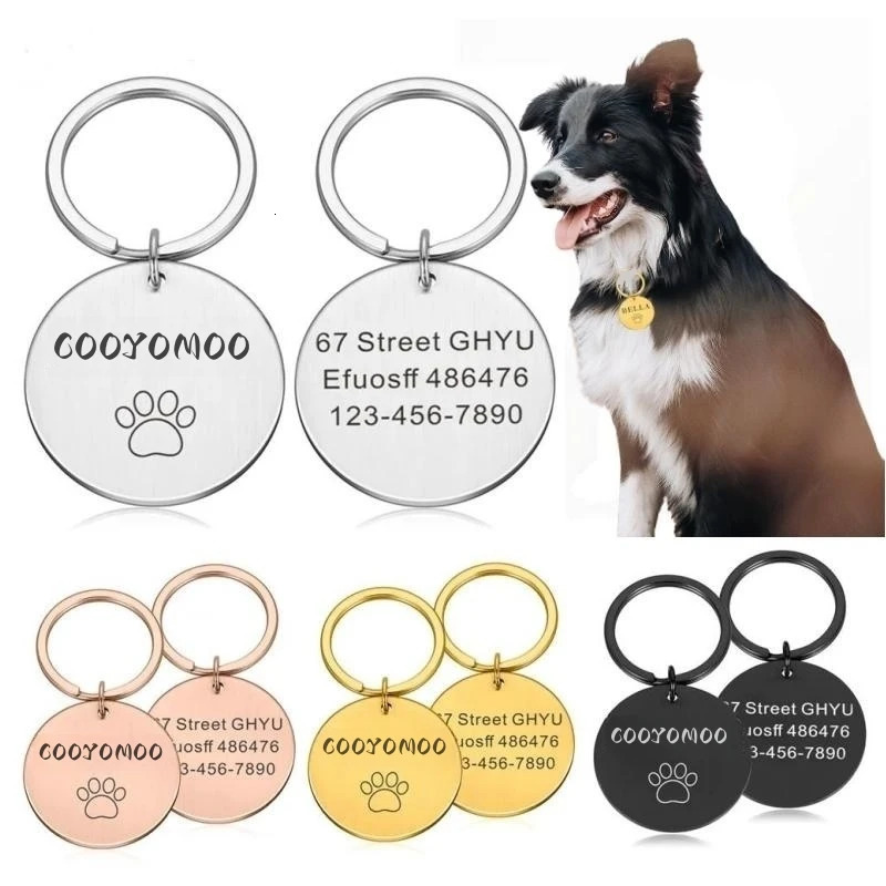 ID Tag Custom Name Anti-lost Engraved Record Tel Address Cat Puppy Personalized Paw Print Medal Pendant Pet Dog Collar Accessory 250729