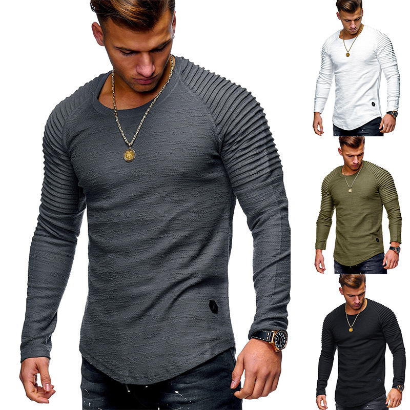 New slim round neck long sleeve t-shirt mens arm zipper personalized casual T-shirt mens