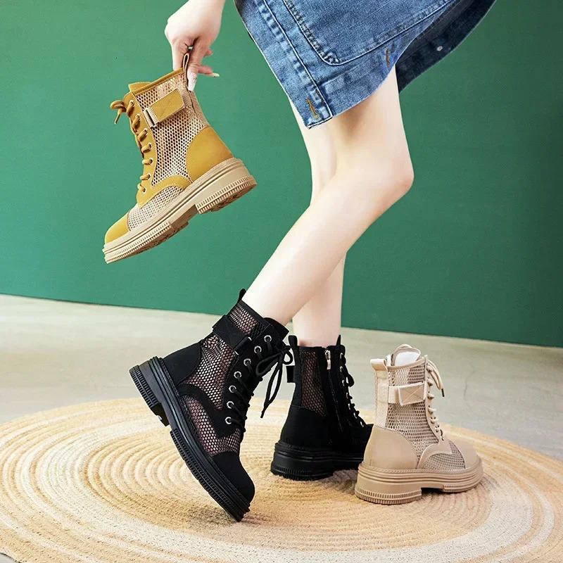 Thick Soled Womens Boots Summer Thin Mesh Hollow Sandals Breathable Short Boots Women Shoes Ladies Shoes Botas De Mujer 250725