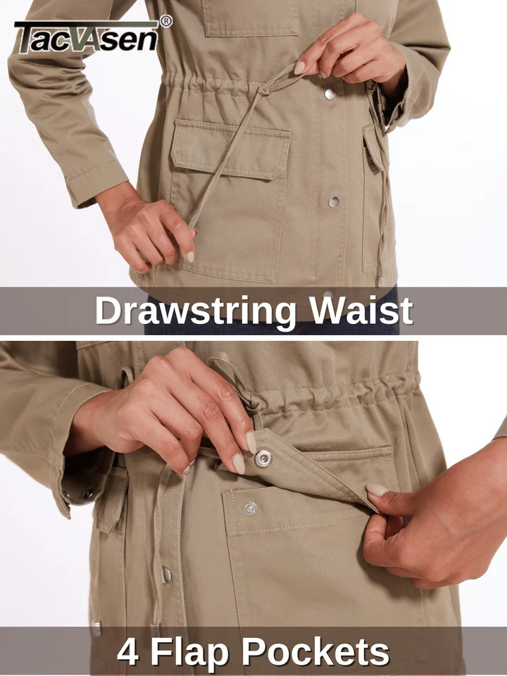 TACVASEN Cotton Cargo Truck Jackets Womens Fashion Stand Collar Y2K Work Outerwear 4 Flap Pockets Drawstring Waist Utility Coats 250729
