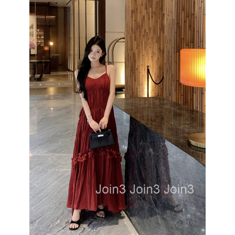 2025 Summer New Fashion Socialite Vacation Sexy Ruffled Lace Strap Flared Dress Long Dress for Women