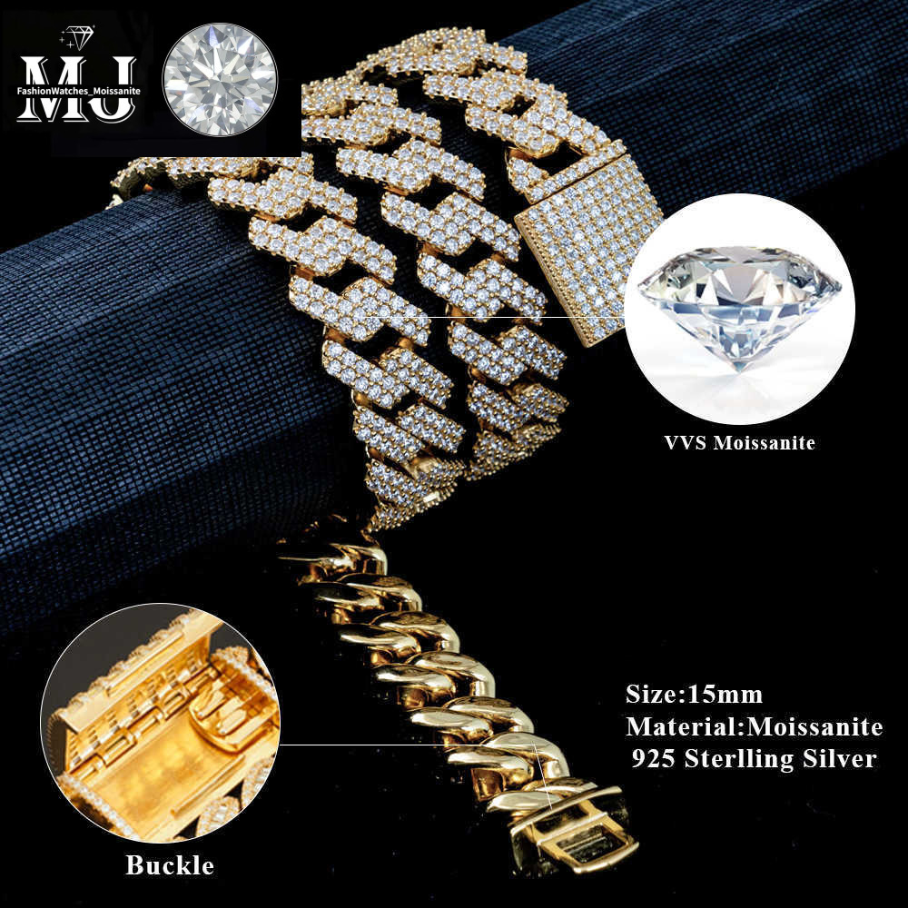 Custom Pass Test Vvs Moissanite Dia Cuban k Chain 10mm 12mm 15mm 18mm 20mm Hip Hop Necklace Men Jewelry