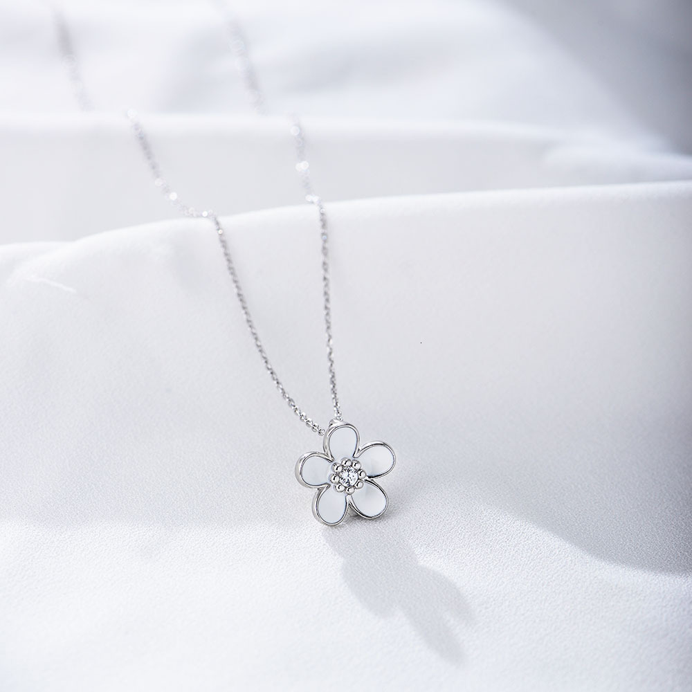 S Pure Sier Inlaid Dia Oil Drop Small Flower Pendant Necklace for Women Versatile Hot-Selling Ins Style Collarbone Chain Jewelry for Women