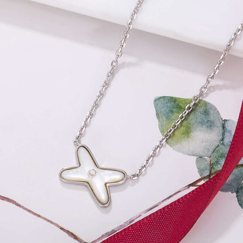 V Jin Shang Mei Rose Gold White Mother-of-Pearl Cross Necklace for Women High-Quality X-Shape Collarbone Chain Versatile Pendant