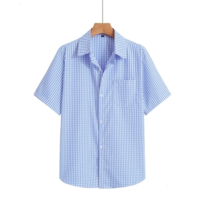 Blue Plaid Shirt Men Shirts Summer Fashion Chemise Homme Mens Checkered Button Up Short Sleeve Blouse 250725