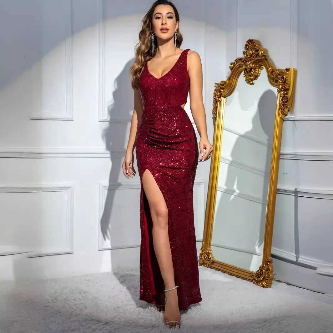 Sexy Fashion Bodycon Womens Dresses Sequin Cocktail Elegant Party Bandage Long Dress Slit Hollow Out Evening Prom Dresses XSY37 Z250728