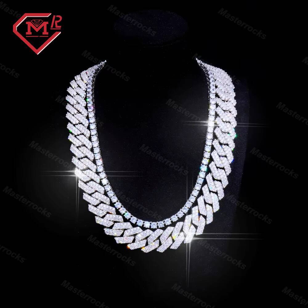 12mm Cuban Chain Hip Hop Jewelry 925 Sterling Silver Vvs Iced Out Moissanite Diamond Cuban Link Chain