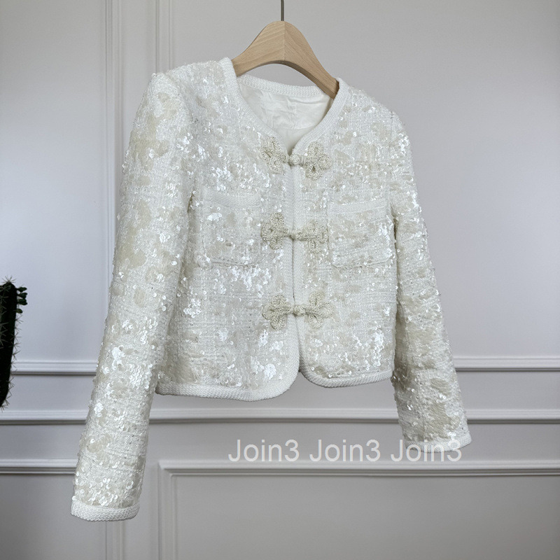 2025 New Chinese Style Small Fragrance White Scale Short Tweed Jacket Slimming High-end Women