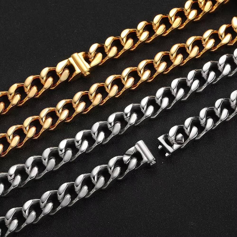 NUOYA Hip Hop High Polish Stainless Steel Chain 18K Gold Plated Cuban Link Chain Necklace Men Jewelry Cuban Link