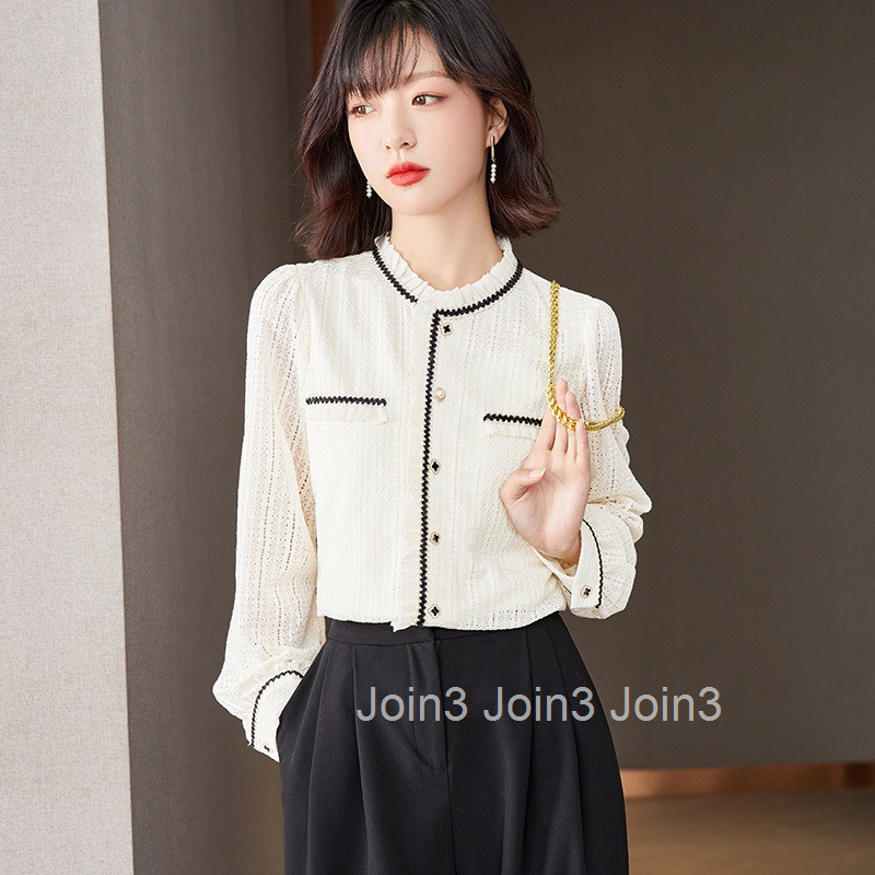 Spring and Autumn New Sweet Round Neck Lantern Long Sleeve Shirt for Women Plus Size Lace Blouse Niche Shirt Top