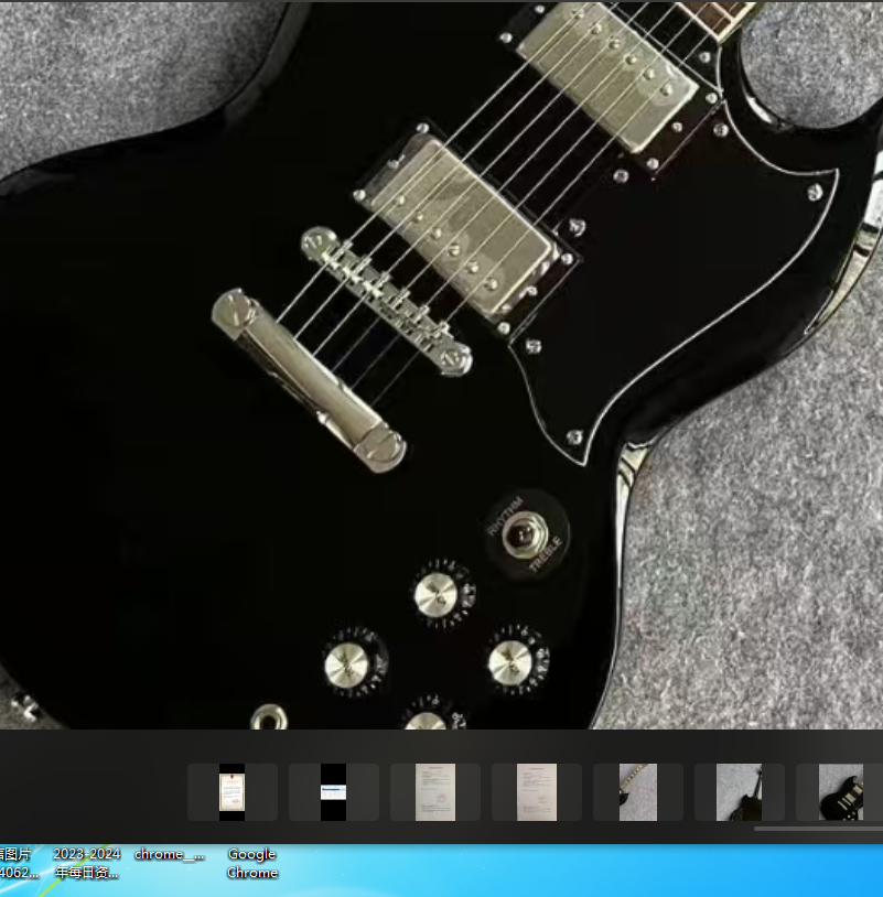 A black electric guitar. Customization is available; feel free to inquire about custom guitars with pictures.