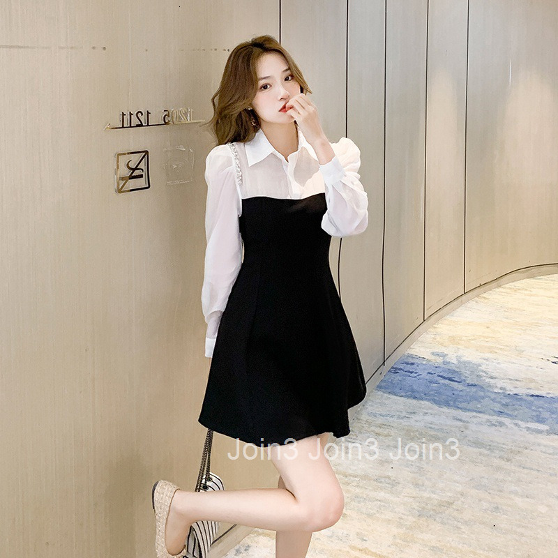 French Style Elegant Slim Fit Long Sleeve Dress Autumn New Belly Covering Pear Shape Body Slimming Shirt Collar A-line