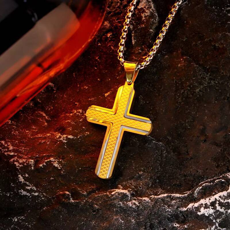 Hypoallergenic Stainless Steel Gold-Tone Cross Pendant Necklace Modern Minimalist Faith Jewelry for Men Women