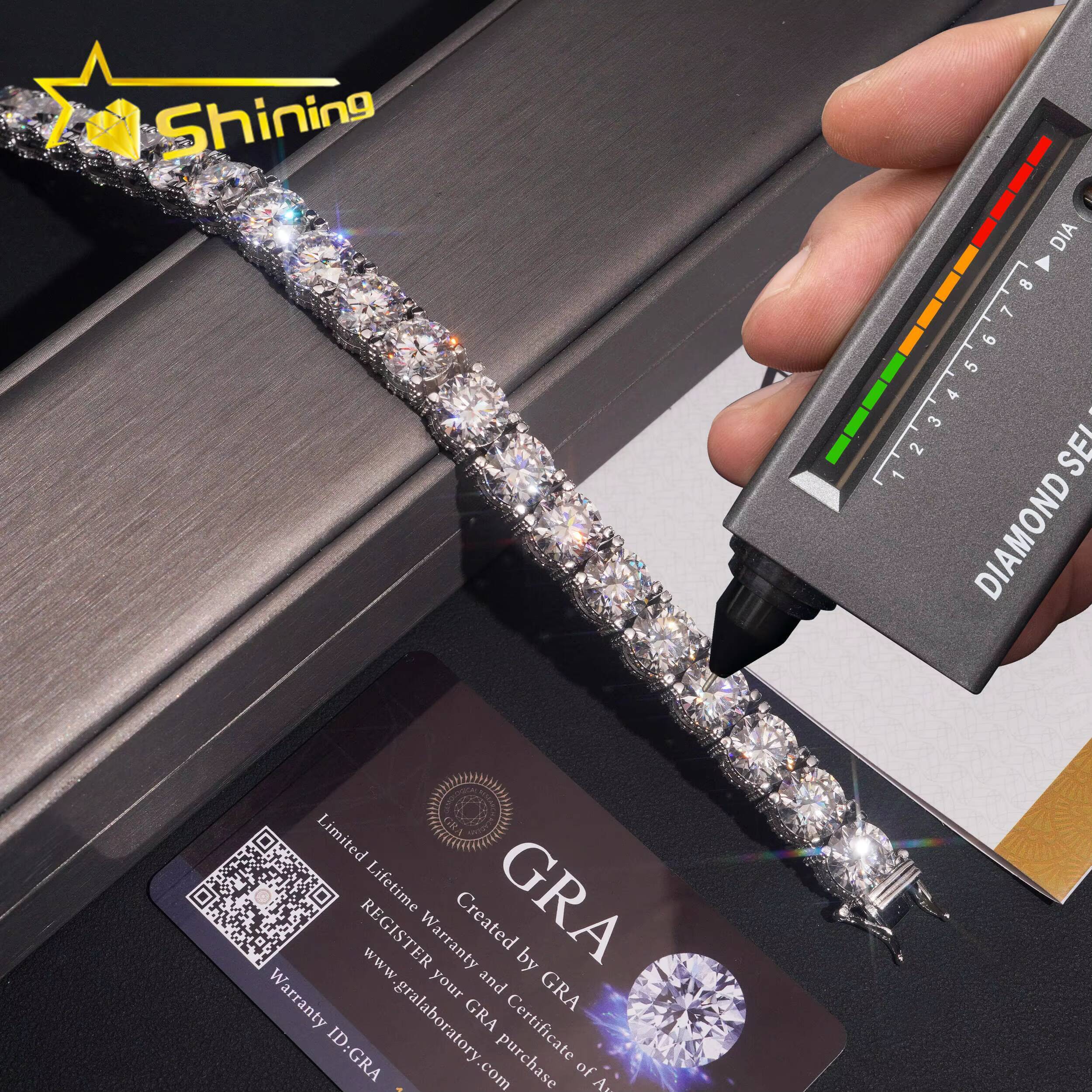 Luxury 10mm Moissanites Bracelet 925 Sterling Silver Gold Plated VVS Moissanite Pass Diamond Test Side Stones Sparkling Bracelet