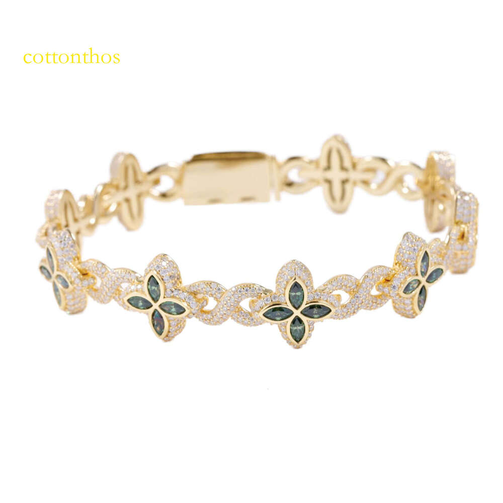 Fashion Hip Hop Jewelry 12mm Rose Gold Sterling Sier Colored Moissanite Dia Four Leaf Clover Infinity Link Bracelet