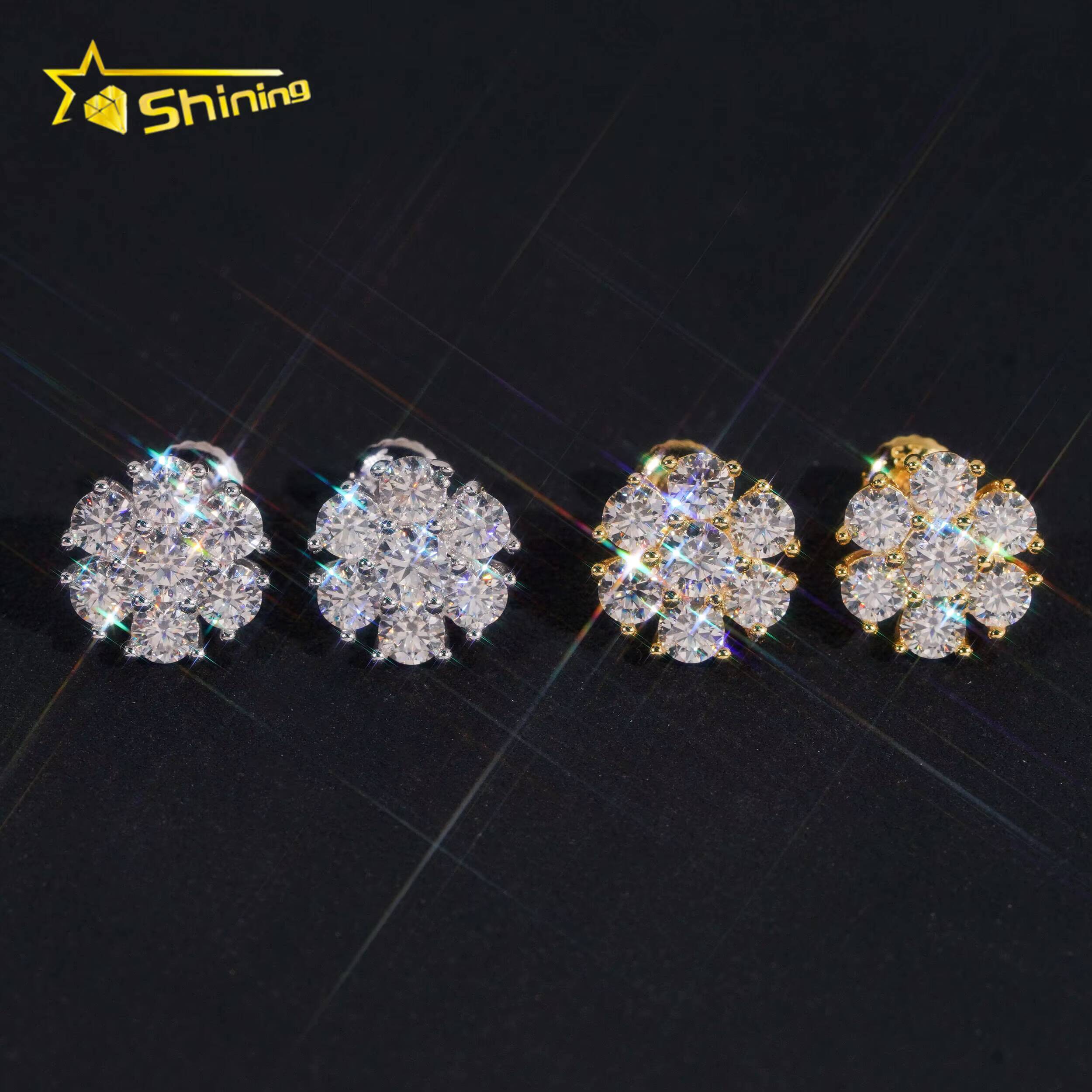 High Quality Fine Jewelry Cluster Earrings Iced Out 925 Sterling Silver 11MM Flower Earrings VVS Moissanite Stud Earrings