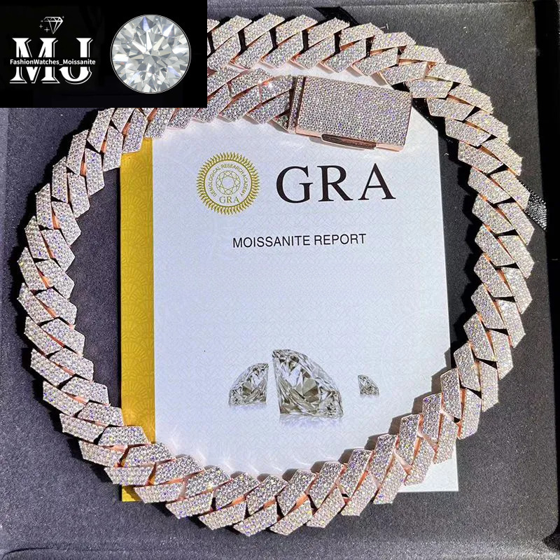 Necklace moissanite cuban link hip hop jewelry iced out chain 15-20mm 3 Rows Down Miami Dia Sier Vvs Moissanite custom pendant