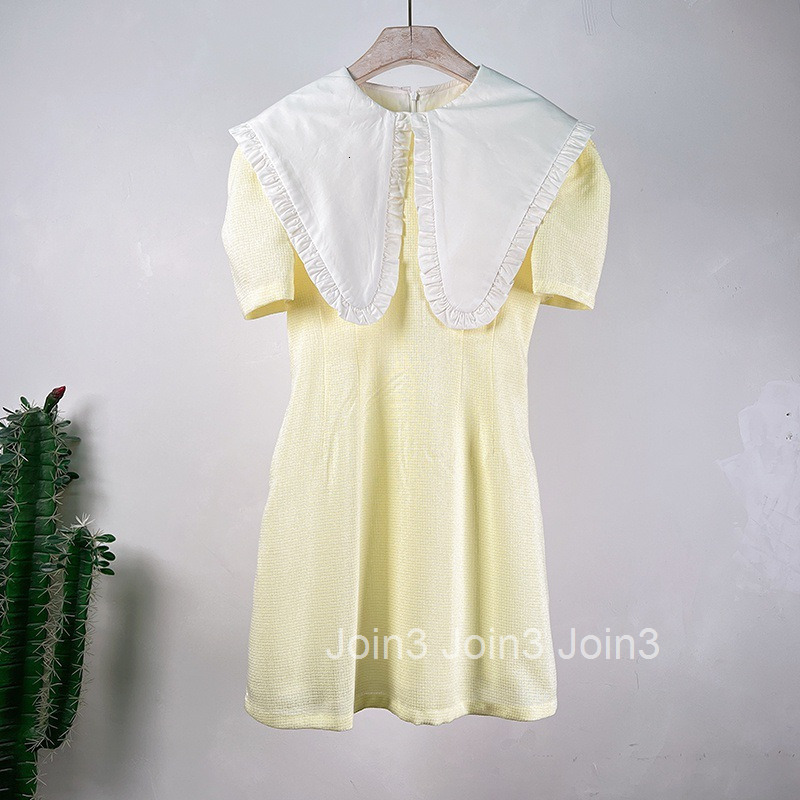 Summer New Fashion Simple Large Lapel A-line Skirt Short Skirt High Waist Short Sleeve Dress