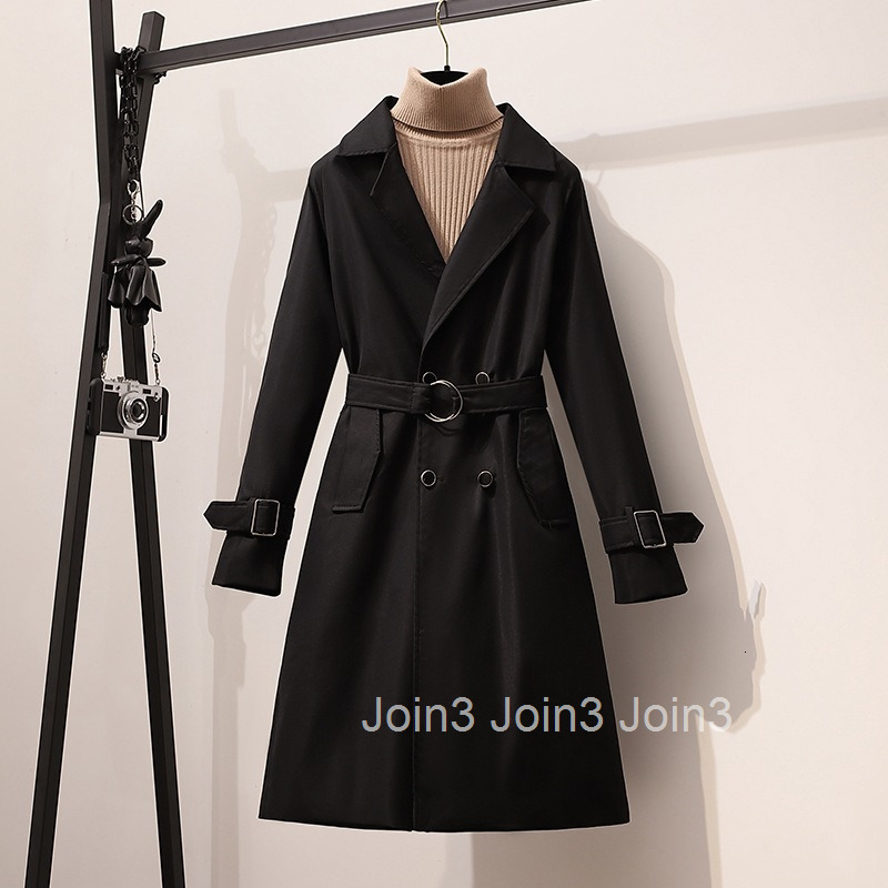 Plus Size Womens Trench Coat Mid-Length Jacket Autumn Winter Fashion Slim Fit Elegant Slimming Coat
