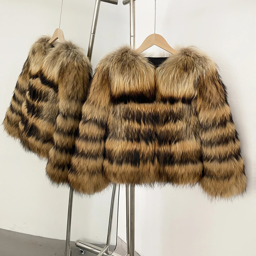 0FBUY Wholesale Natural Raccoon Fox Fur Coat Fluffy Fur Clothing Outerwear Streetwear High Quality Winter Jacket Women 250723