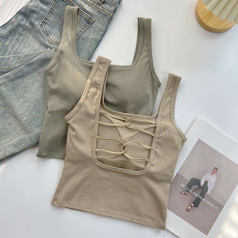 Designer T Shirt Summer Spicy Girl Camisole With Chest Pad For Outerwear And Inner Layer, Cross Design, Wide Shoulder, Beautiful Back, Base Shirt For 