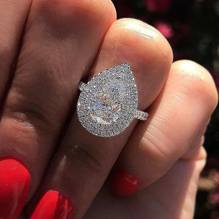 Silver Color Oval Pear Cut Wedding Rings For Women Promise Engagement Bridal Jewelry Cubic Zirconia Anniversary Ring 250729