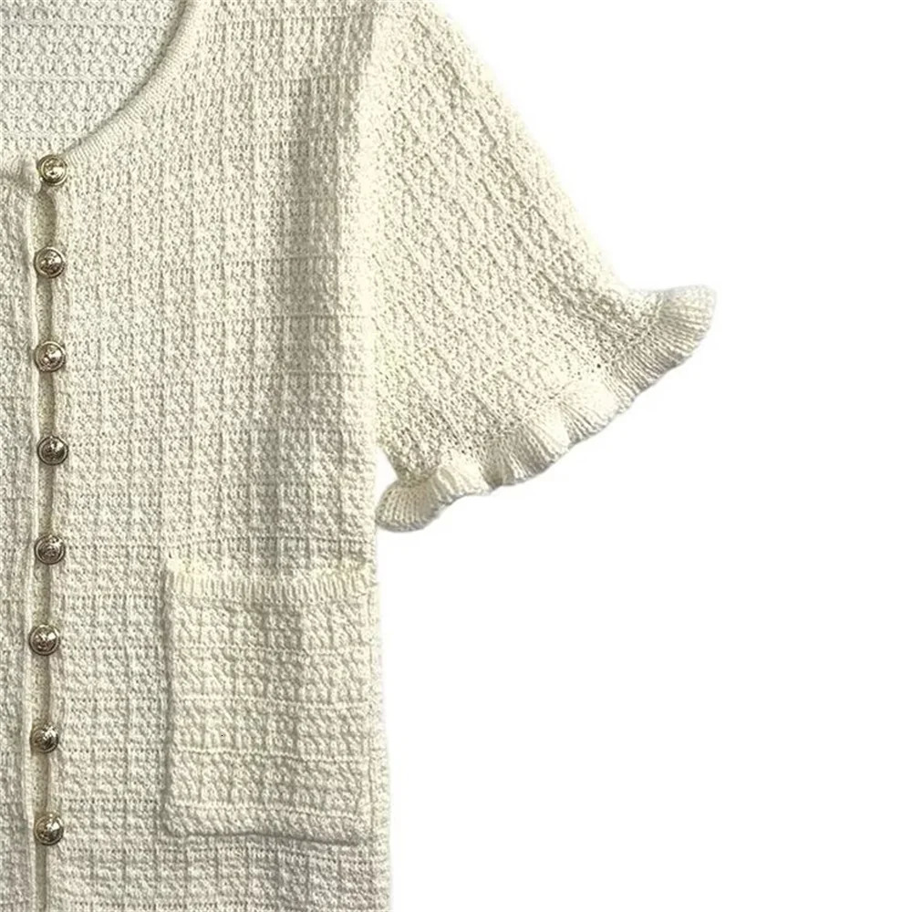 UNIZERA Womens Knitted Jacket Layered Decoration Round Neck Short Sleeved Temperament Summer Jacket w250729