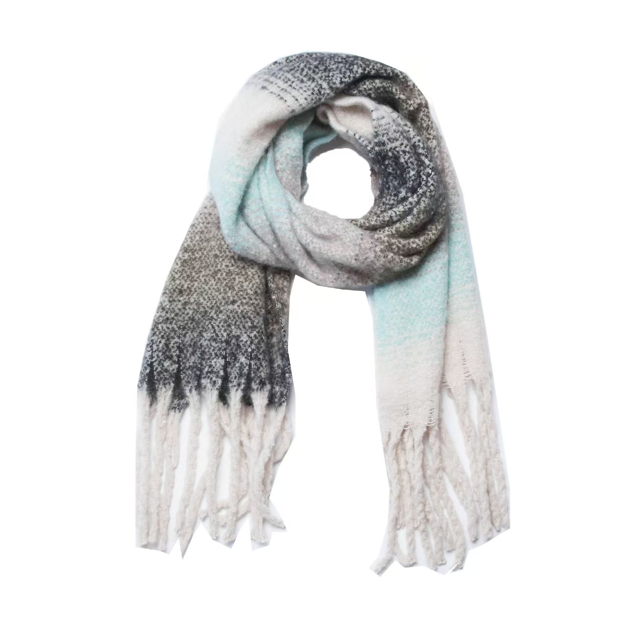 Y1334 Autumn and winter new polyester boucle yarn thick tassel gradient color scarf women's shawl