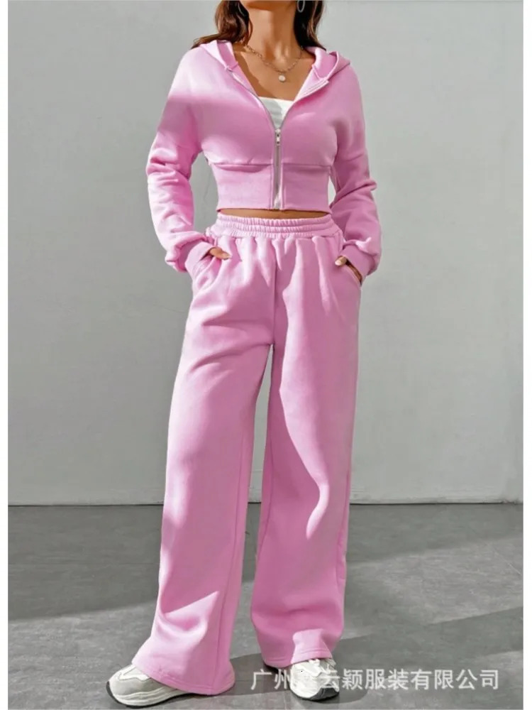 Casual Fashion Hoodie Long Sleeve Zipper Cardigan Sweater Sports Trousers 2Piece Set Autumn Winter Pocket Suit Women 250729