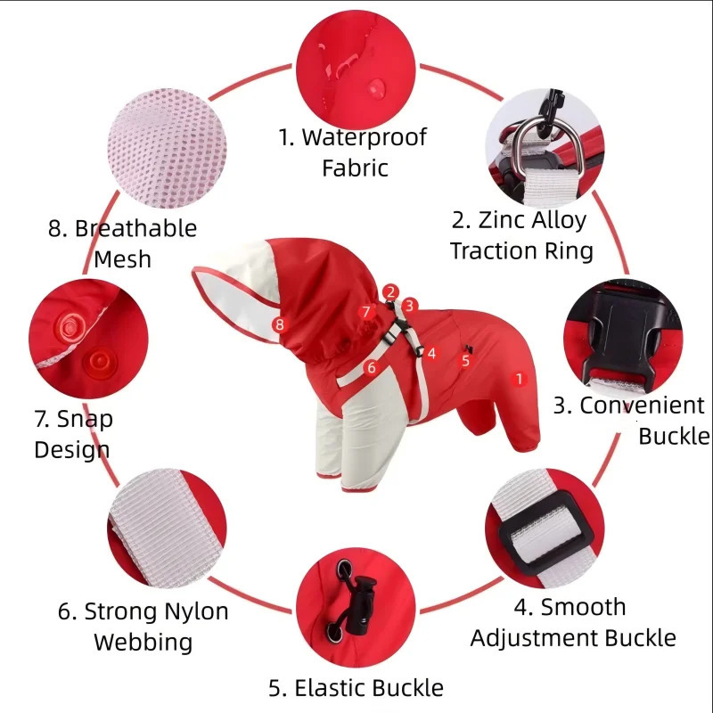 Pet Dog Waterproof Coat Puppy Hooded Jacket for Rainy Day Outdoor Raincoat Reflective Clothing Small Medium Large Dogs 250729