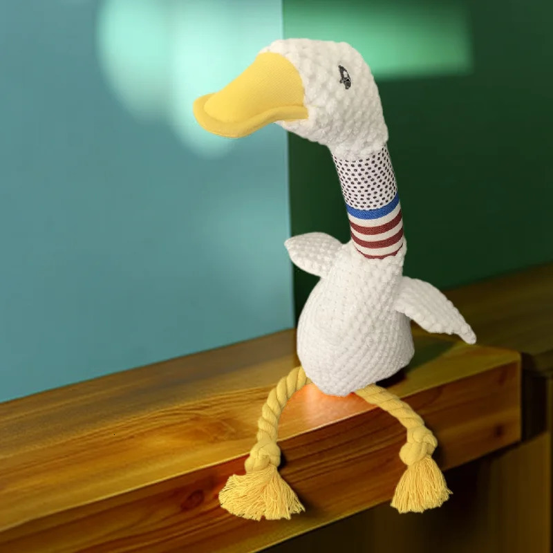 Pet Dog Plush Sound Toy White Geese Coarse Grain Velvet Bite Resistant Long Necked Duck Supplies Interactive Toys 250729