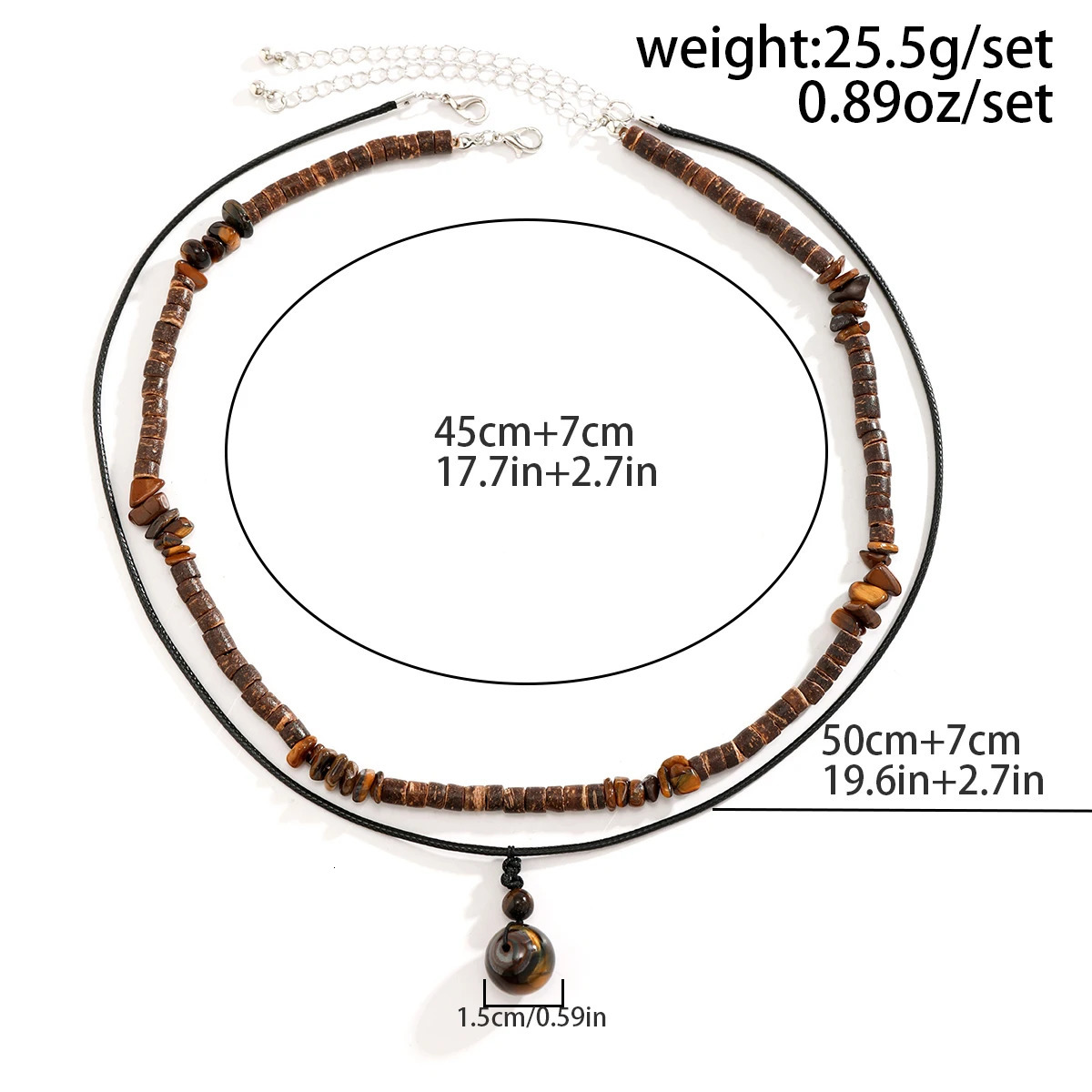 2Pcs/Set Bohemian Round Natural Stone Pendant Necklace for Men Vintage Ethnic Wood Bead Chokers Male Fashion Jewelry Accessories 250729