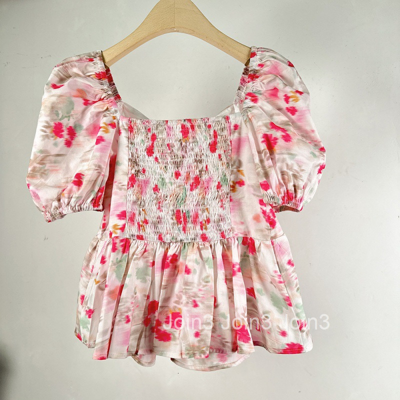 Off-Shoulder Floral Shirt for Women Summer New Design Slim Short Sleeve Top Short Style