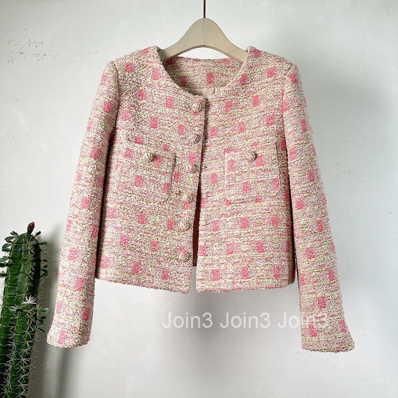 Autumn Winter New Fashionable Elegant Slimming Top Women Round Neck Single Breasted French Style Short Coat Women