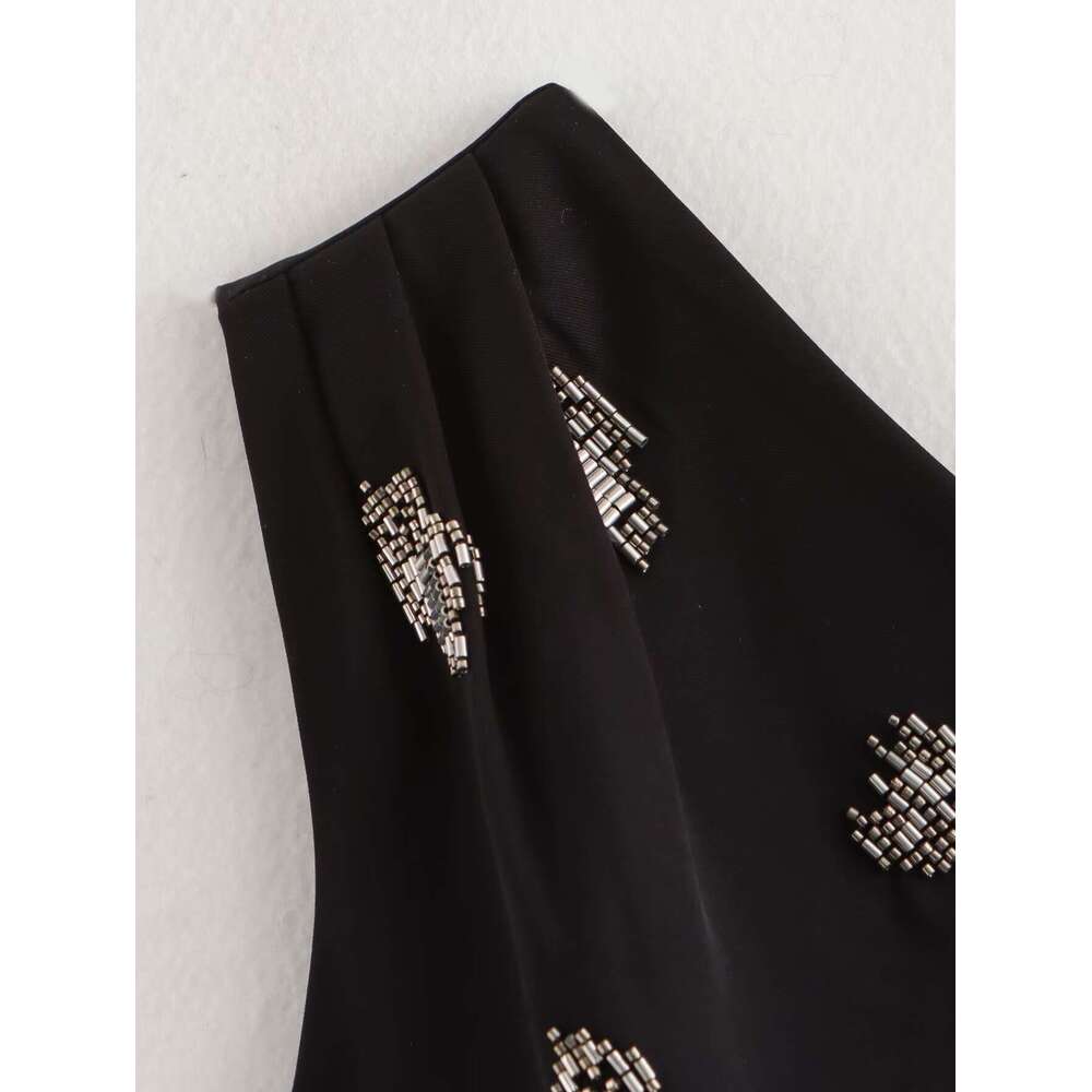 Designer Clothing 2025 Zevity 2024 Women Sexy Single Shoulder Pearl Beading Asymmetrical Blouse Female Side Zipper Slim Shirts Blusas Chic Tops Ls7223