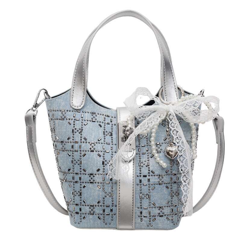 Denim Bucket for Women 2025 New Trendy Fashionable Shiny Rhinestone Stylish Single Shoulder High-end Crossbody Bag