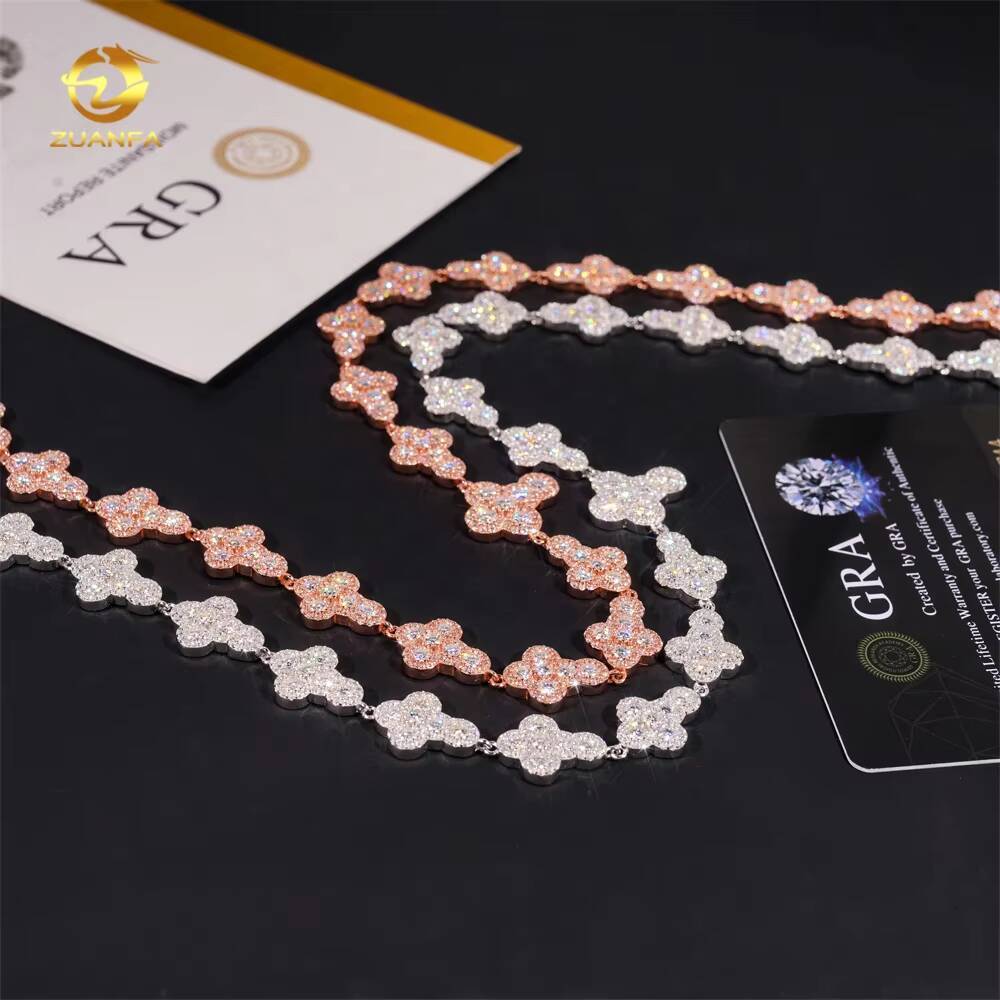 Fashion Jewelry Iced Out Cross 925 Silver 13mm Rose Gold Hip Hop Cuban Link Chain Necklace