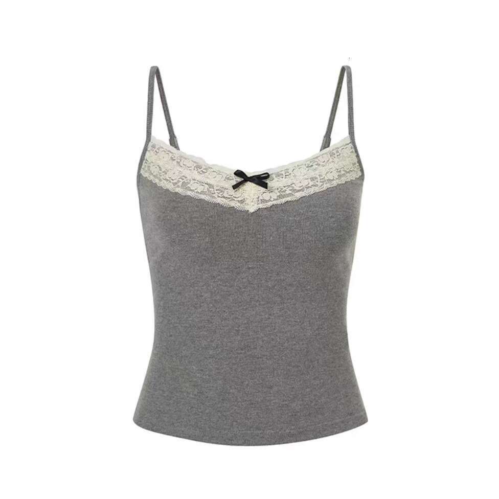 Designer T Shirt Butterfly Knot Lace Trim Camisole With Chest Pads For Women, Slim Fit, Pure Desire Sweet Spicy Girl Base Shirt